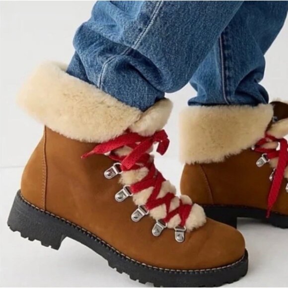 J. Crew Nordic Boots Suede Leather Beige Brown Size 8 M Hiking Casual Shearling - Picture 2 of 8